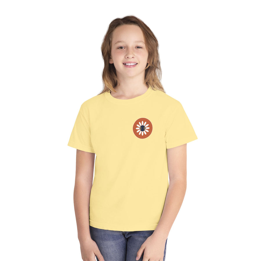 Youth Tee — Retro Daisy Chest Logo, Cute Floral Kids Shirt