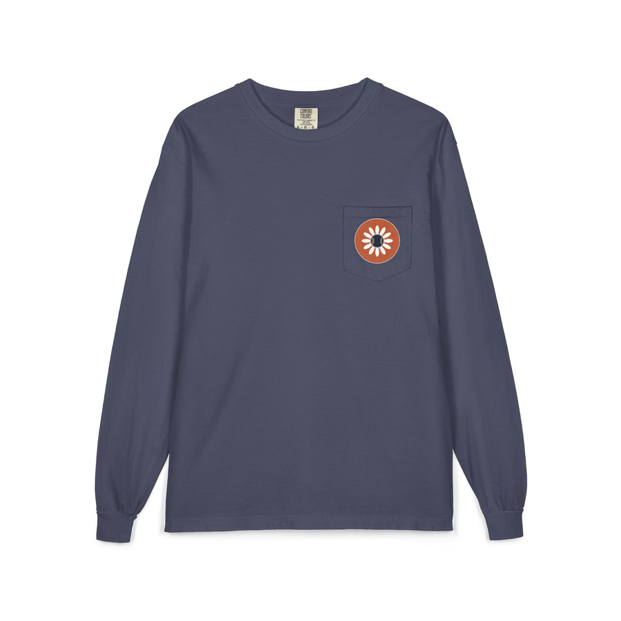 Long Sleeve Pocket Tee — Retro Daisy Pocket Graphic