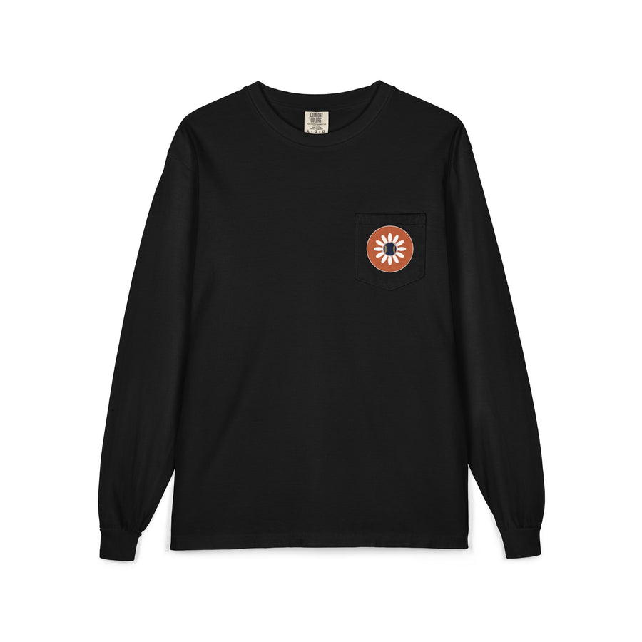 Long Sleeve Pocket Tee — Retro Daisy Pocket Graphic