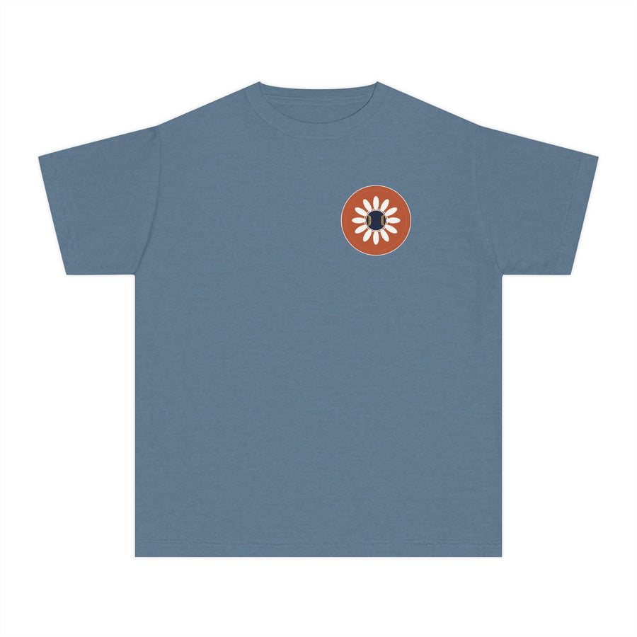 Youth Tee — Retro Daisy Chest Logo, Cute Floral Kids Shirt