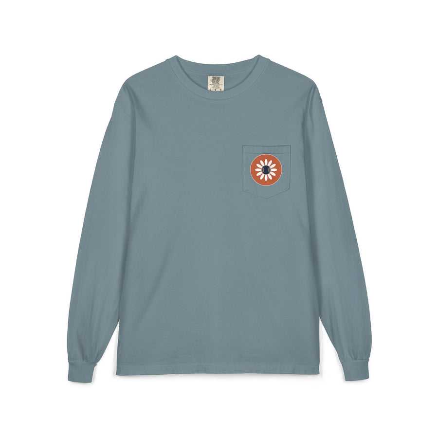 Long Sleeve Pocket Tee — Retro Daisy Pocket Graphic