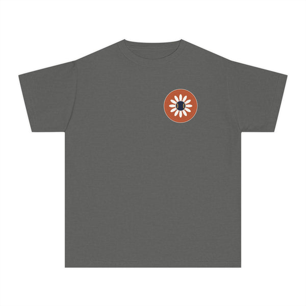 Youth Tee — Retro Daisy Chest Logo, Cute Floral Kids Shirt