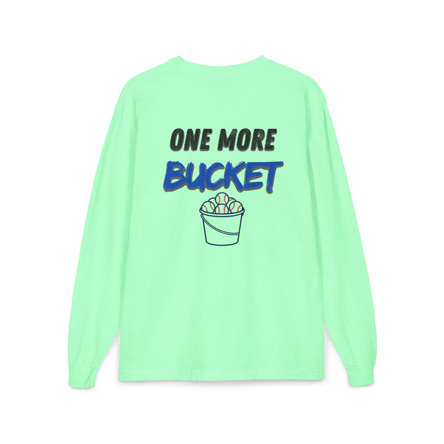 One More Bucket Adult Long Sleeve Baseball Shirt | Baseball Practice Tee | Baseball Lifestyle Long Sleeve