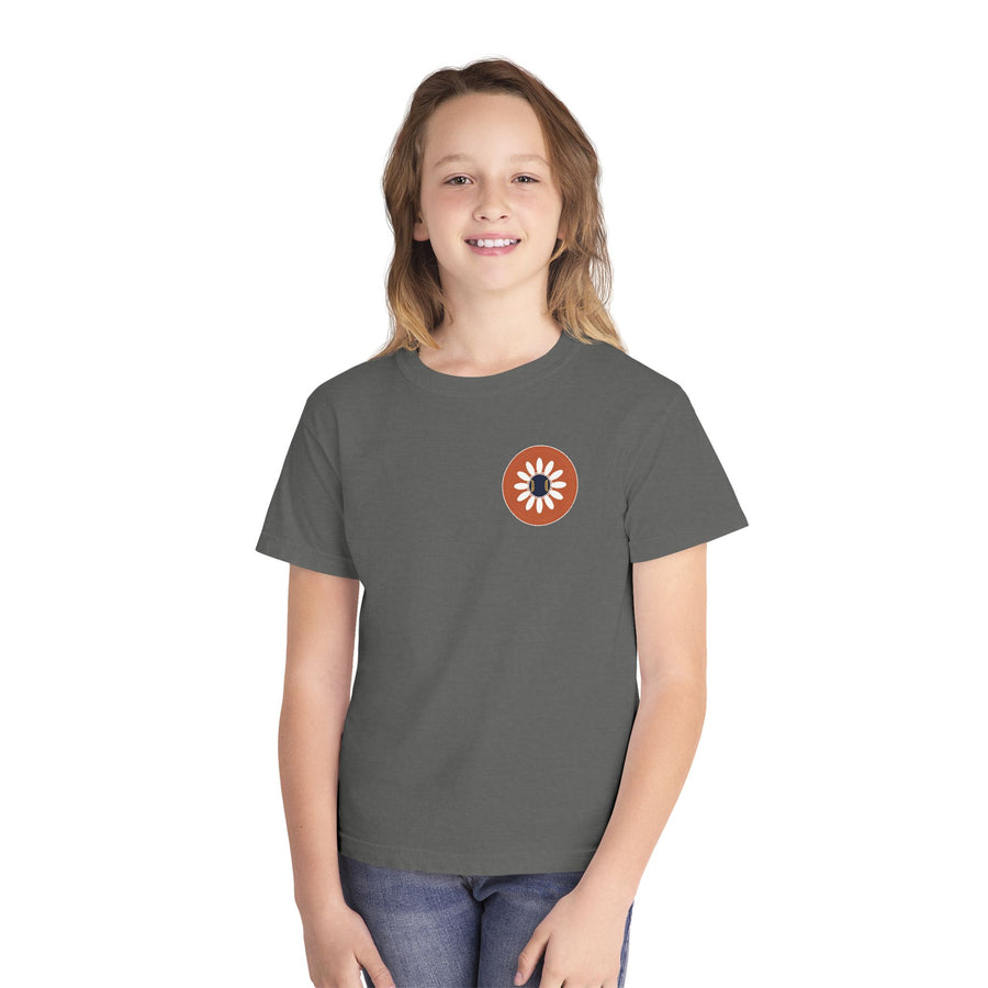 Youth Tee — Retro Daisy Chest Logo, Cute Floral Kids Shirt