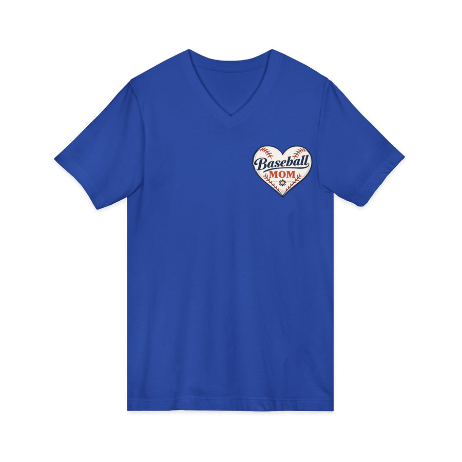 Baseball Mom V‑Neck Tee — Heart Logo Short Sleeve Shirt