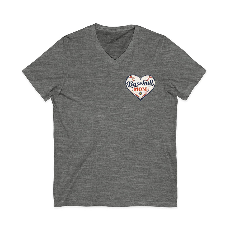 Baseball Mom V‑Neck Tee — Heart Logo Short Sleeve Shirt
