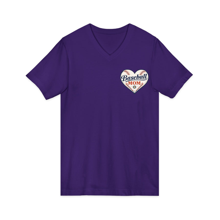 Baseball Mom V‑Neck Tee — Heart Logo Short Sleeve Shirt