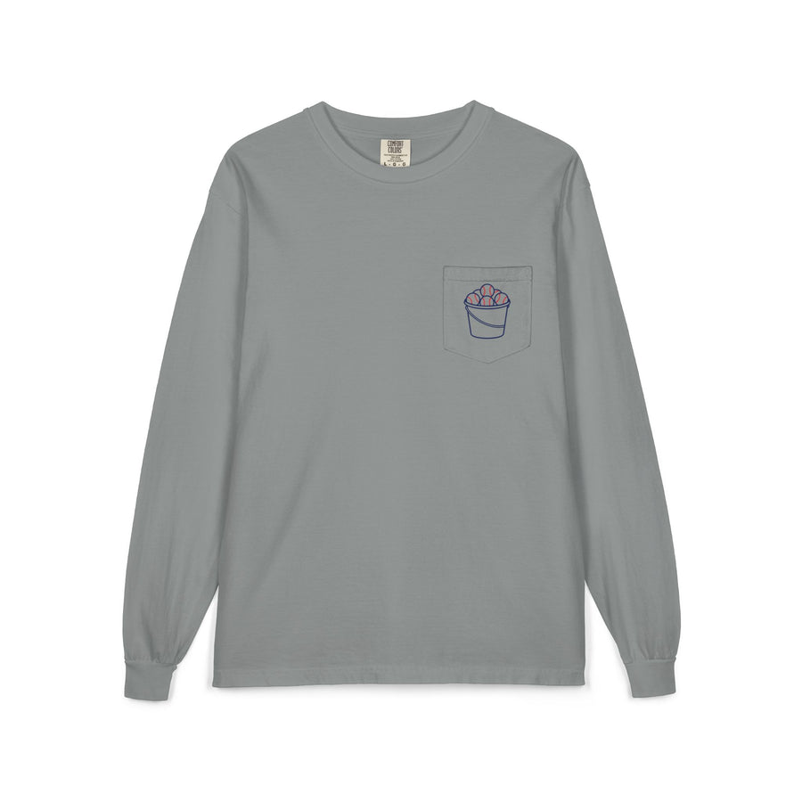 One More Bucket Adult Long Sleeve Baseball Shirt | Baseball Practice Tee | Baseball Lifestyle Long Sleeve