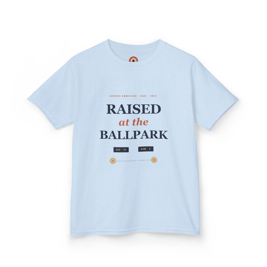 Raised at the Ballpark Kids Tee — Baseball & Softball Sibling Shirt