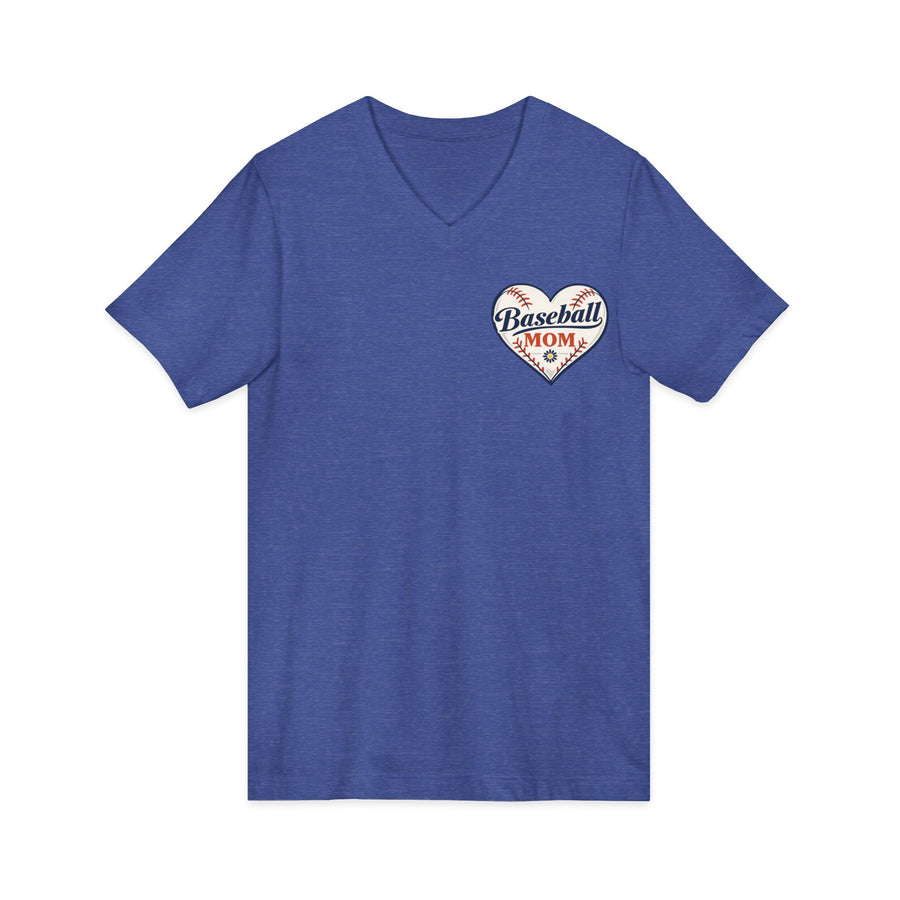 Baseball Mom V‑Neck Tee — Heart Logo Short Sleeve Shirt