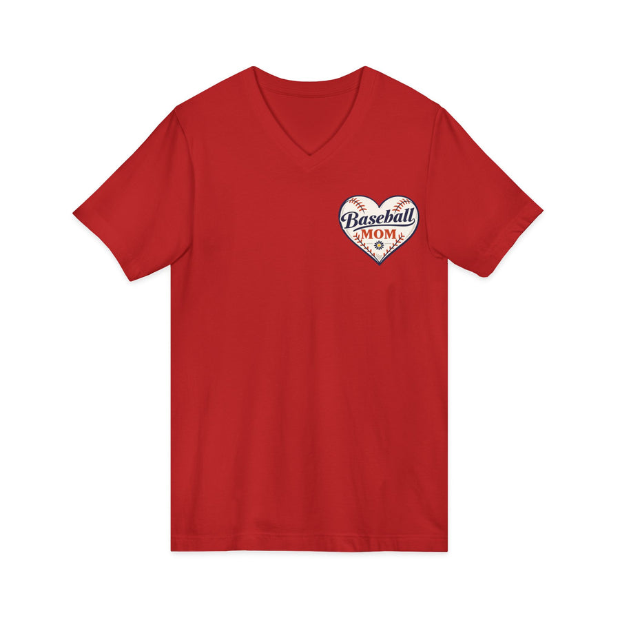 Baseball Mom V‑Neck Tee — Heart Logo Short Sleeve Shirt