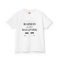 Raised at the Ballpark Kids Tee — Baseball & Softball Sibling Shirt
