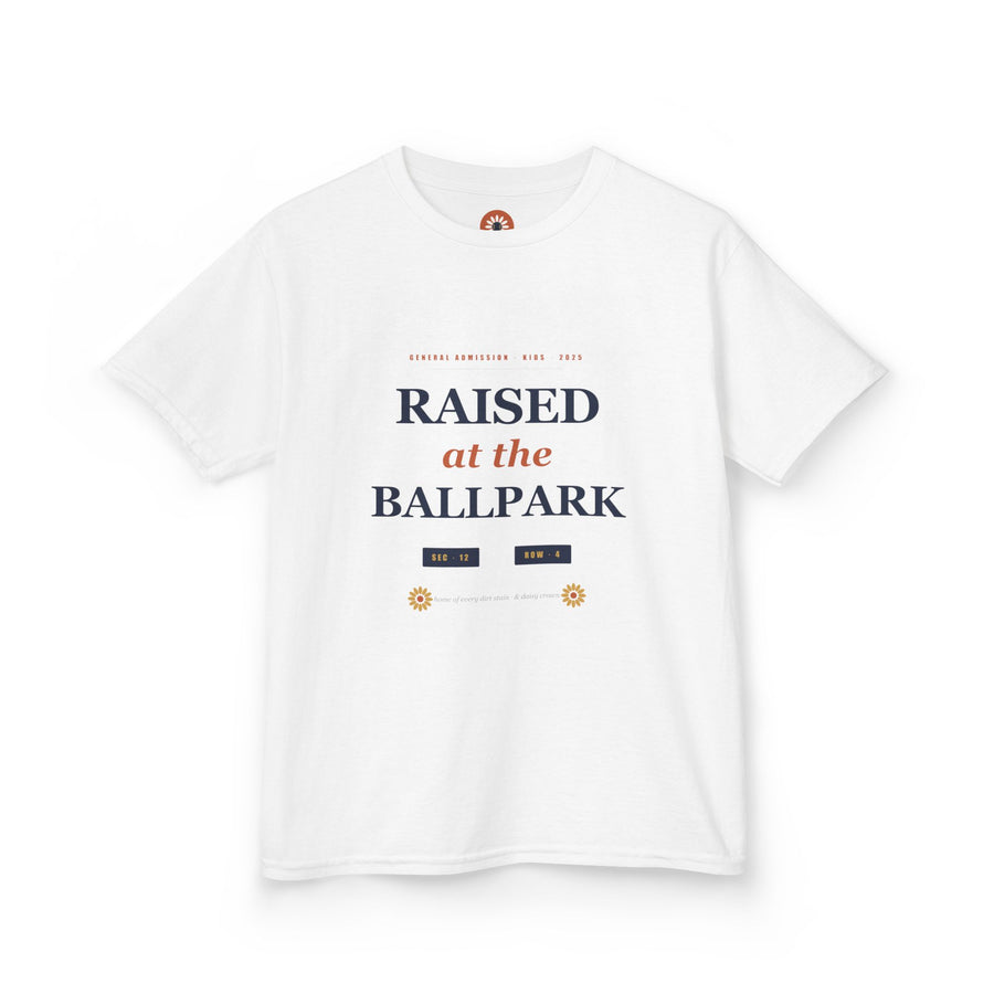 Raised at the Ballpark Kids Tee — Baseball & Softball Sibling Shirt