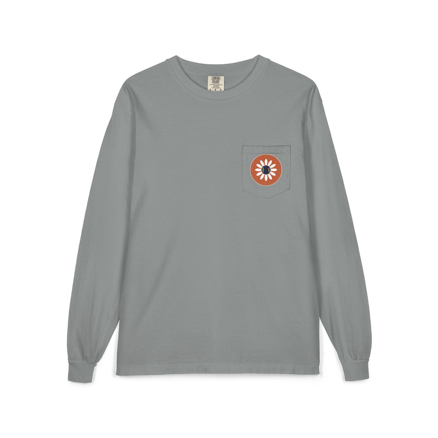Long Sleeve Pocket Tee — Retro Daisy Pocket Graphic