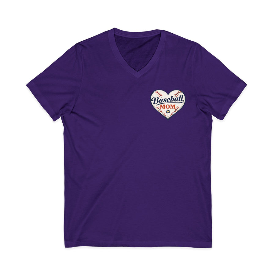 Baseball Mom V‑Neck Tee — Heart Logo Short Sleeve Shirt