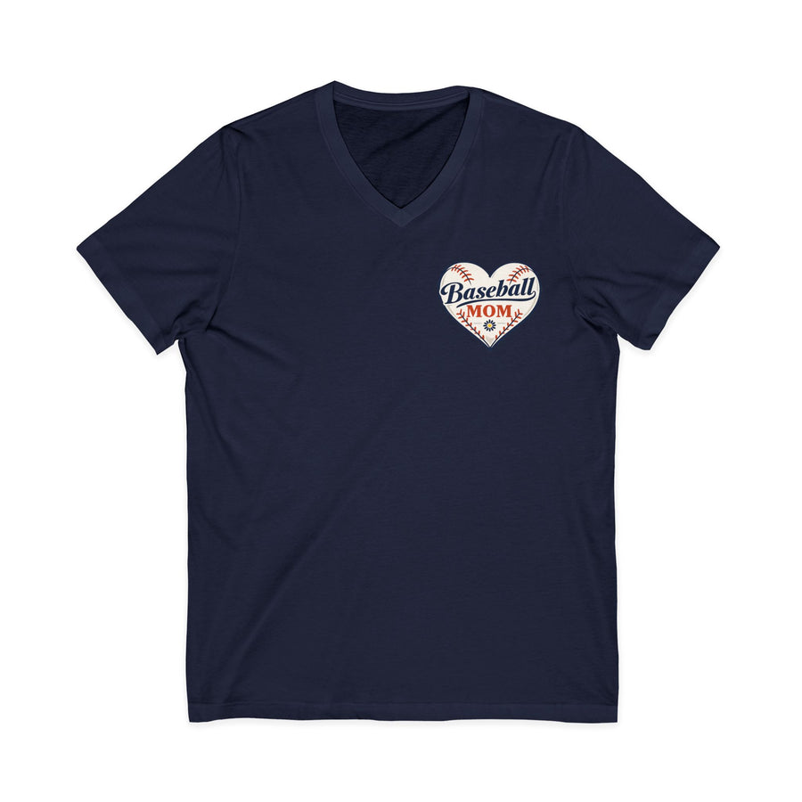 Baseball Mom V‑Neck Tee — Heart Logo Short Sleeve Shirt