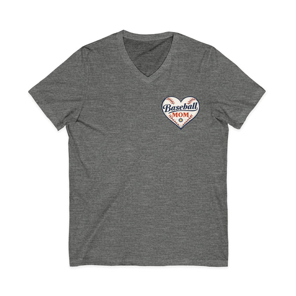 Baseball Mom V‑Neck Tee — Heart Logo Short Sleeve Shirt