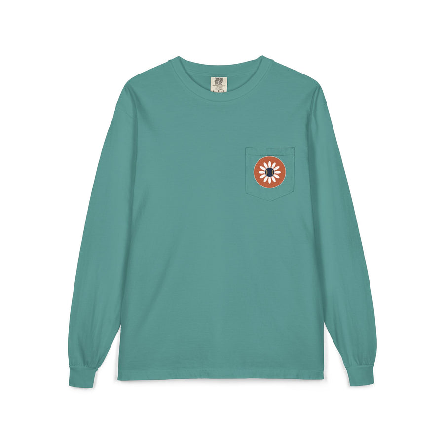 Long Sleeve Pocket Tee — Retro Daisy Pocket Graphic