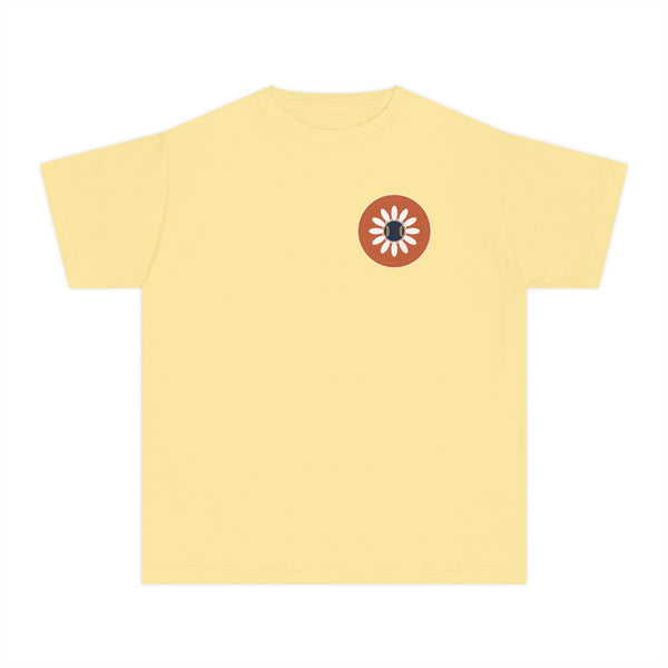 Youth Tee — Retro Daisy Chest Logo, Cute Floral Kids Shirt