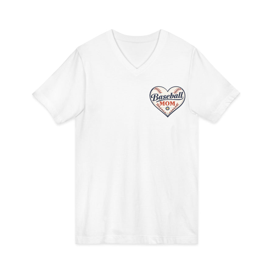 Baseball Mom V‑Neck Tee — Heart Logo Short Sleeve Shirt