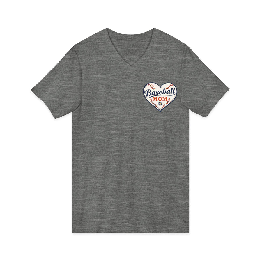 Baseball Mom V‑Neck Tee — Heart Logo Short Sleeve Shirt