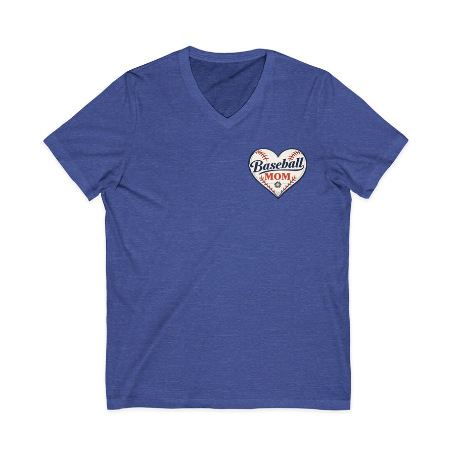 Baseball Mom V‑Neck Tee — Heart Logo Short Sleeve Shirt