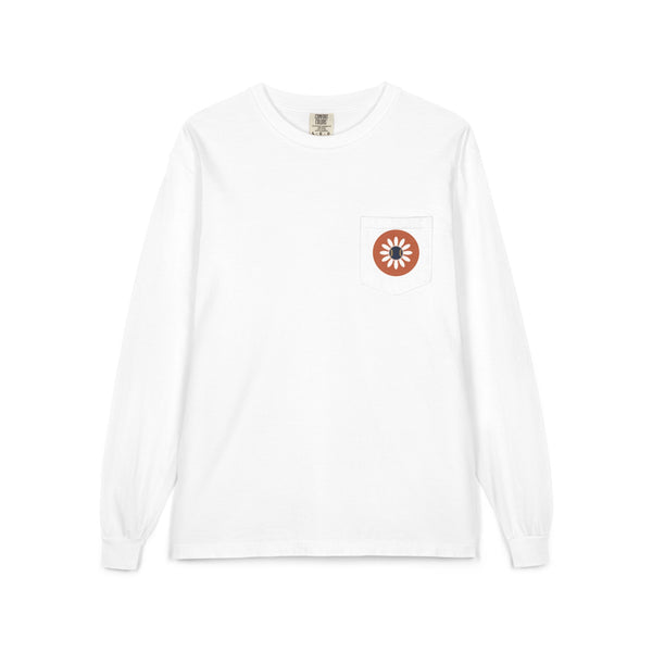 Long Sleeve Pocket Tee — Retro Daisy Pocket Graphic